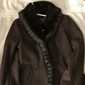 Jones of New York suede coat with faux fur trim.